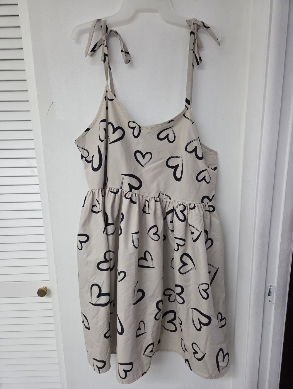 SHEIN Beige Sundress with Black Heart Print and Tie Straps